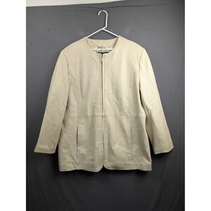 Terry‎ Lewis Classic Luxuries Cream Leather Zip Up Jacket 1X